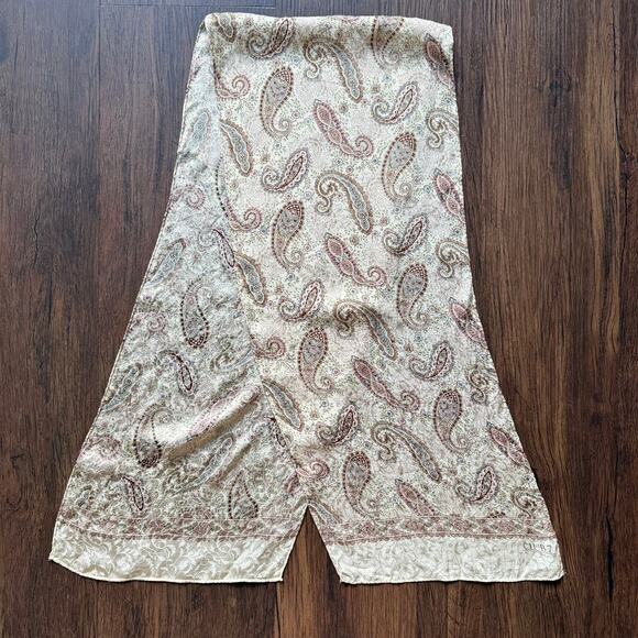 Club 7 by Echo Paisley Silk Blend Scarf Cream Beige Pink Boho 47x9.75 - Picture 1 of 5